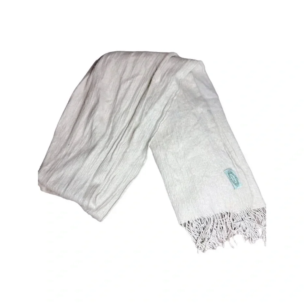Jeolay Luxury Cashmere-Silk Blend Wrap Scarf Shawl - Soft Beige Fringe ends